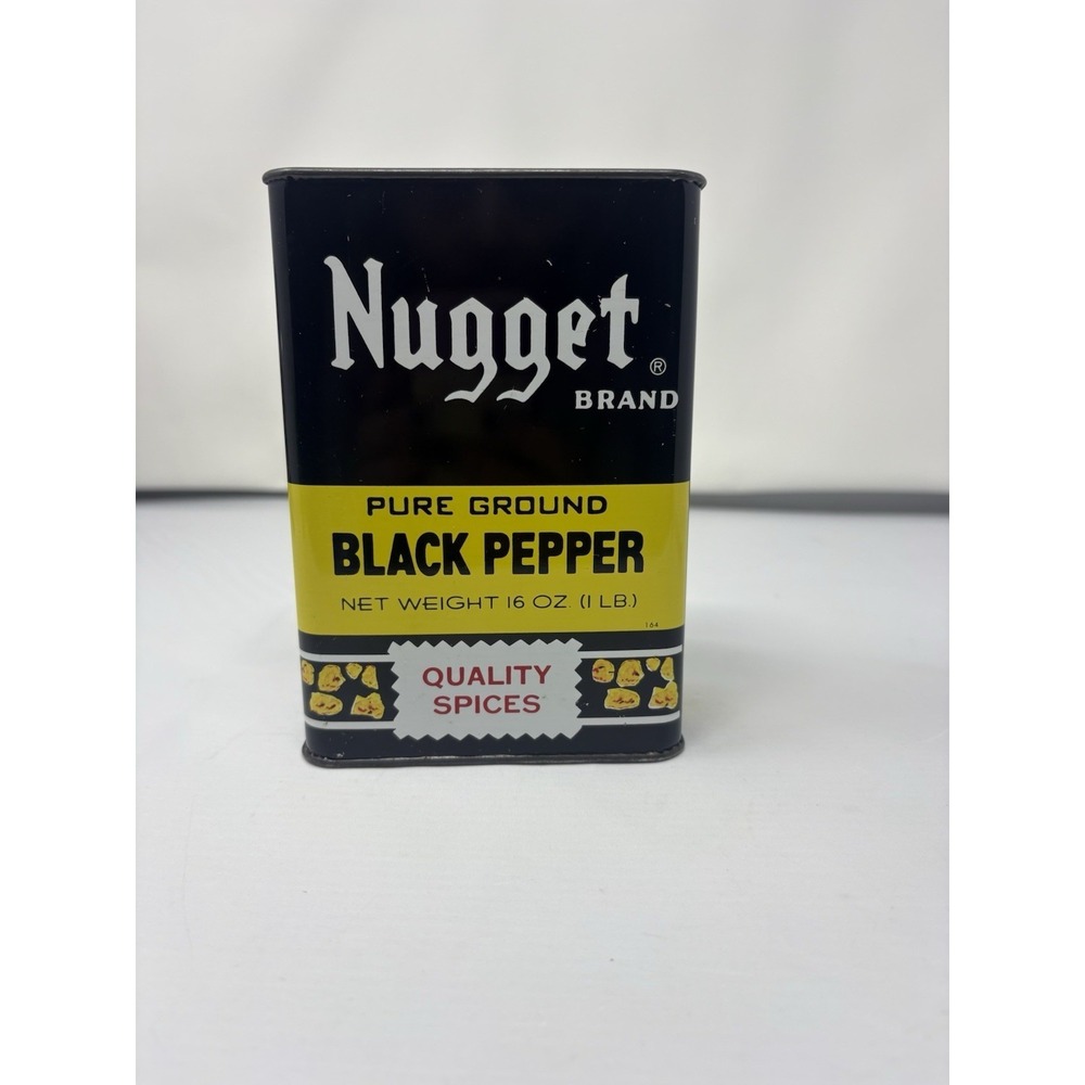 Vintage Nugget Brand Large Black Pepper Spice Tin Prospector Mule 1950s Rare CA